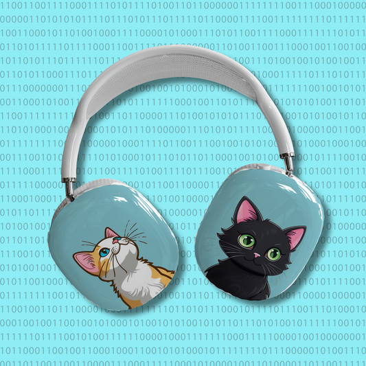 AirPods Max Shell Case, Cute Cats On Sky Blue Background Artwork, Apple Fan Gift, Pet Lovers, Fashionable, Fun Kittens - Meow Meow
